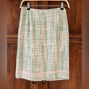 Vintage Isabel & Nina Tweed Skirt| Size 2 | Green-Cream w/Pink Details | Lined